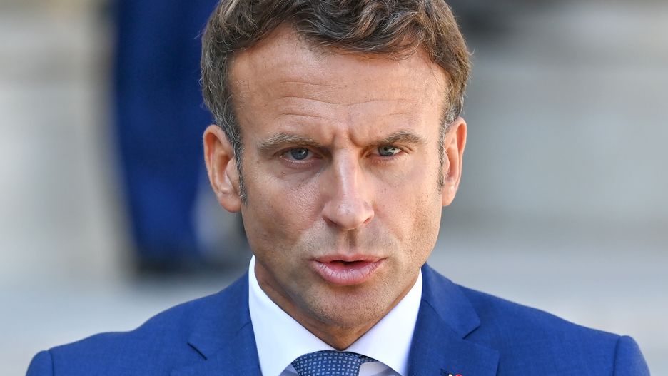 PARIS, FRANCE - AUGUST 29: French President Emmanuel Macron and Mateusz Morawiecki (not seen), Prime Minister of Poland make statements during a joint press conference before their meeting at the Elysee Palace in Paris, France on August 29, 2022. (Photo by Mustafa Yalcin/Anadolu Agency via Getty Images)