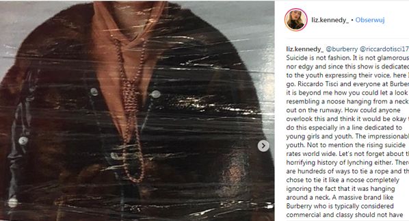 Burberry przeprasza za kontrowersyjną bluzkę ze sznurkiem w kształcie pętli