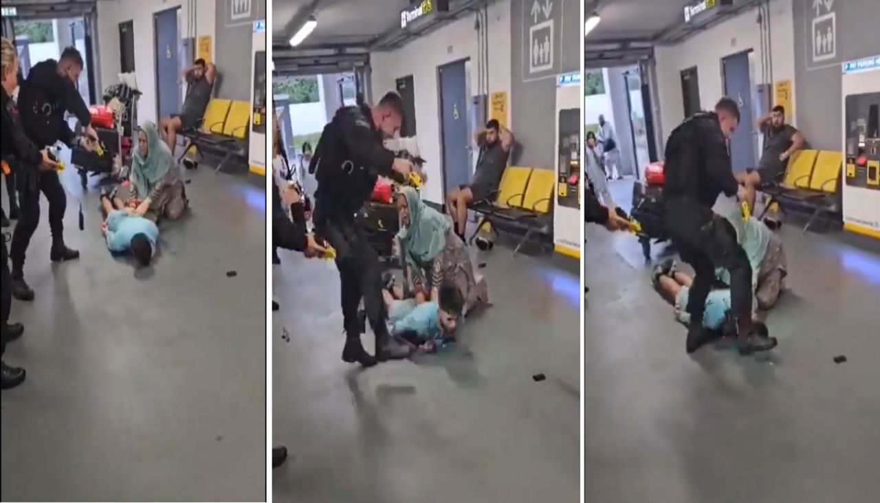 A police officer kicked a man's head and then stepped on it.