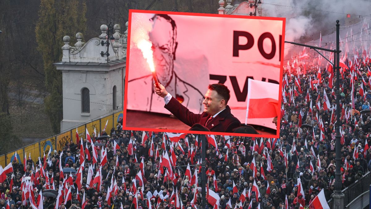 Mentzen z racą na marszu