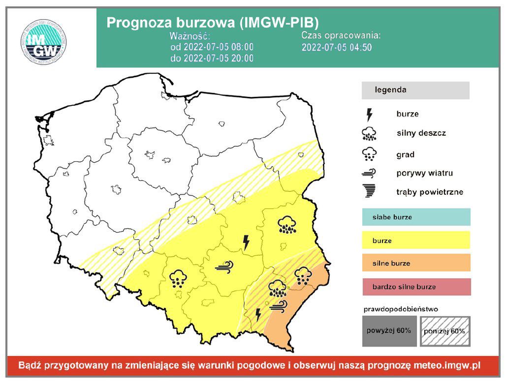 Burzom mogą towarzyszyć opady gradu