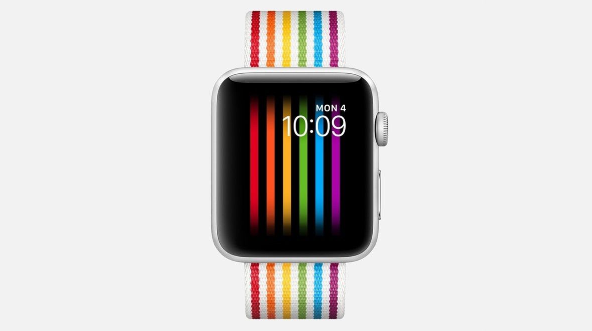 Apple Watch z paskiem i tarczą zegarka stworzonymi z myślą o homoseksualistach. Źródło: Neowin.