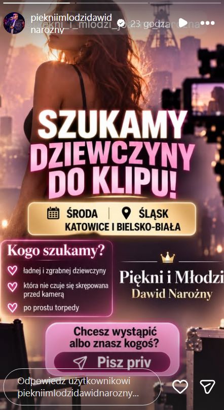Dawid Narożny poszukuje dziewczyny do teledysku