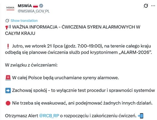 Komunikat MSWiA z 20 lipca