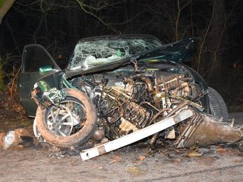 Lipowiec: Kierowca audi tłumaczy, że wybiegła mu sarna. 21-latek bez prawa jazdy i jego koleżanka zabrani do szpitala