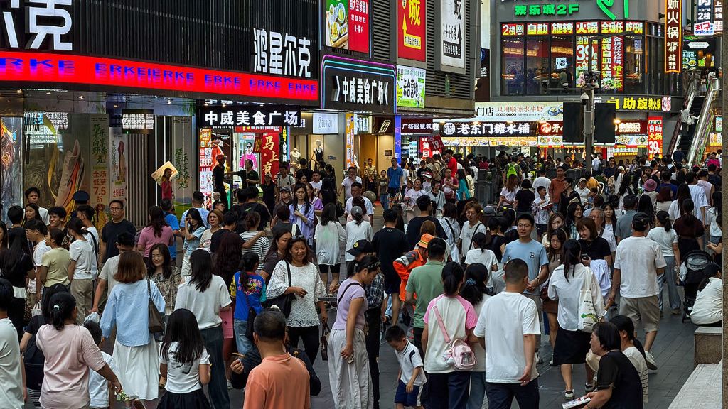 Crowds Fill Busy Commercial Street In Dongmen Area Of Shenzhen
SHENZHEN, CHINA - APRIL 18: Crowds of pedestrians walk along a busy commercial street lined with shops, restaurants and illuminated signage in the Dongmen area on April 18, 2026, in Shenzhen, Guangdong Province, China. The district is one of the city's most active retail hubs, known for its dense foot traffic and street-level commerce. (Photo by Cheng Xin/Getty Images)
Cheng Xin
lifestyle, neon lights, restaurants, shopping district, shops, commerce, crowd, commercial street, consumer culture, dongmen, urban scene, china, signage