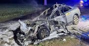 19-latek w audi uderzył w talerzówkę. Auto od razu się zapaliło