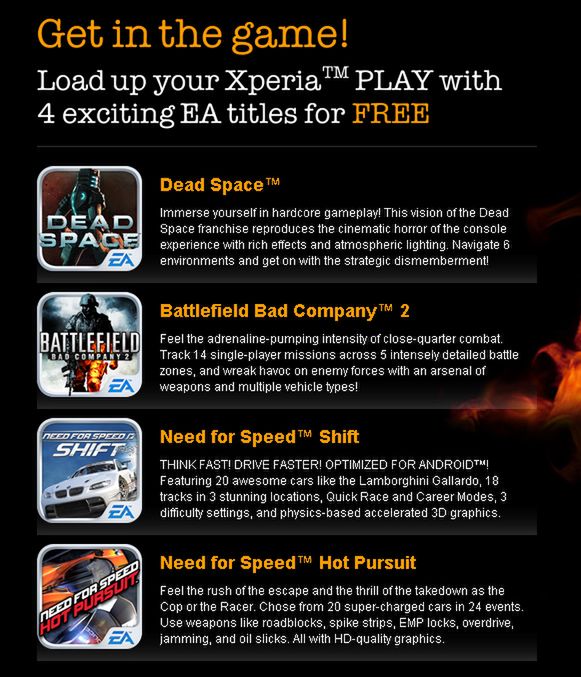 Cztery wspaniałe gry Electronic Arts za darmo dla Xperii Play! 2