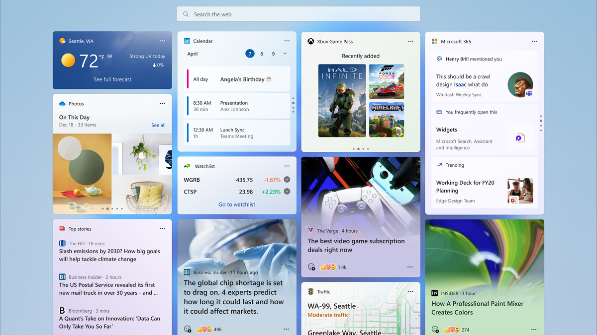 Pełnoekranowy podgląd widżetów w Windows 11