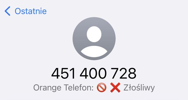 Ostrzeżenie o złośliwym połączeniu przez Orange Telefon