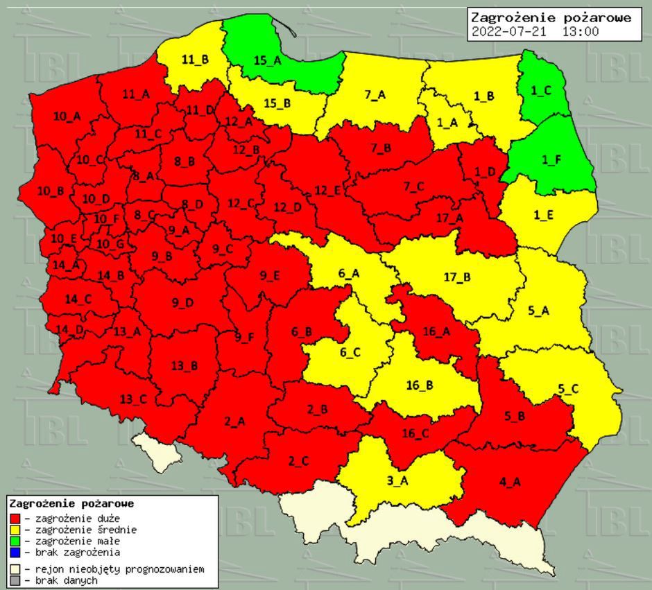 Mapa zagrożenia pożarowego w polskich lasach 