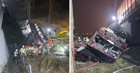 Groźny wypadek na A4. Autokar spadł z wiaduktu
