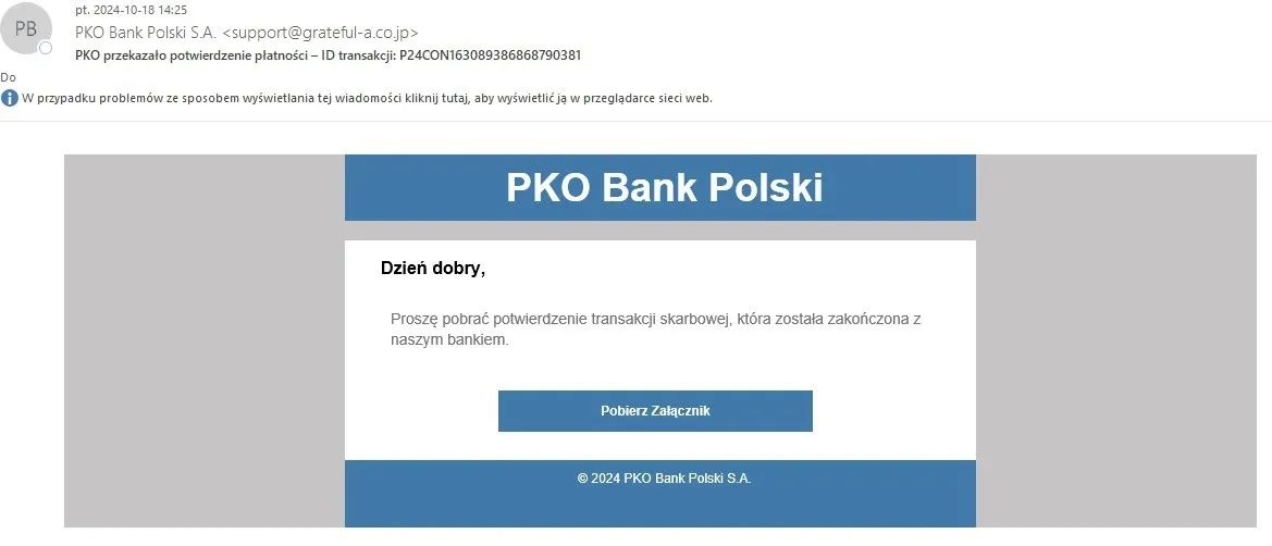 Fałszywa wiadomość e-mail