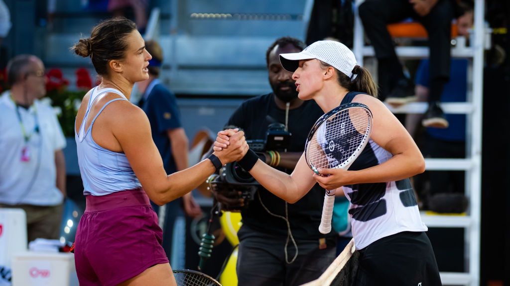 Mutua Madrid Open - Day Thirteen
MADRID, SPAIN - MAY 06: Aryna Sabalenka of Belarus and Iga Swiatek of Poland shake hands at the net after the singles final on Day Thirteen of the Mutua Madrid Open at La Caja Magica on May 06, 2023 in Madrid, Spain (Photo by Robert Prange/Getty Images)
Robert Prange
atp tour tennis
