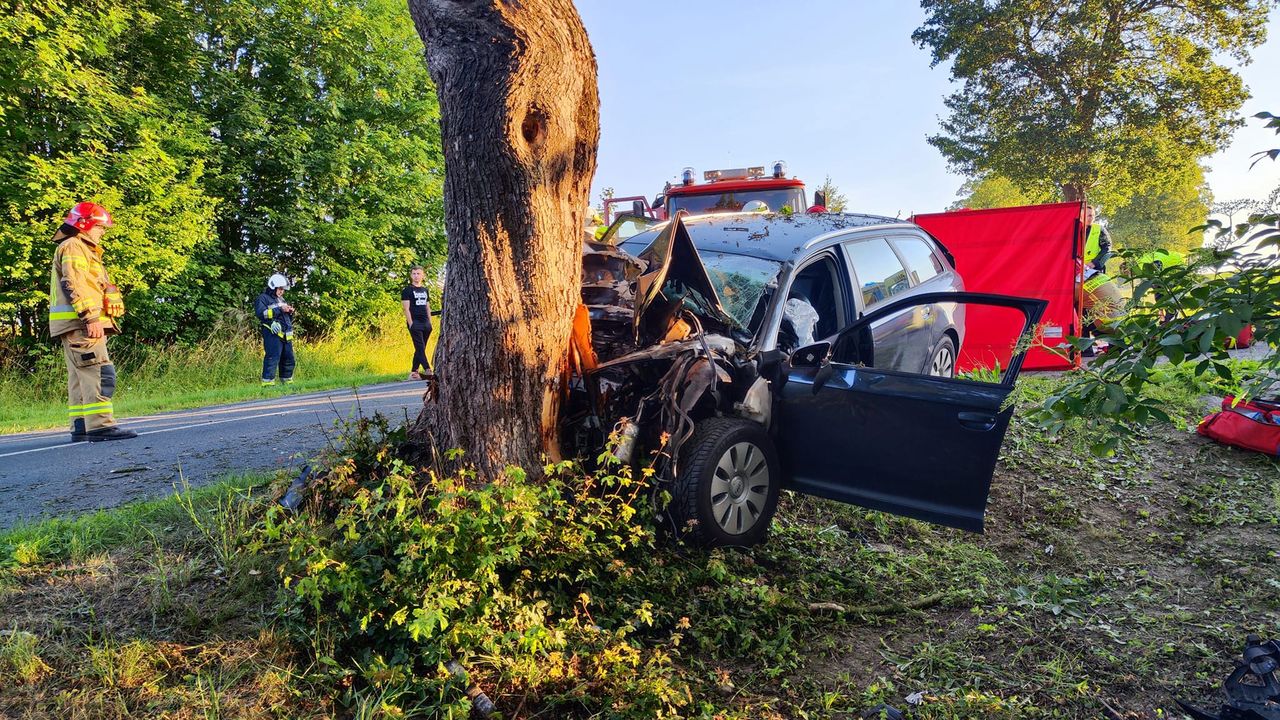 Tragedia na drodze. Audi z zmiażdżone na drzewie