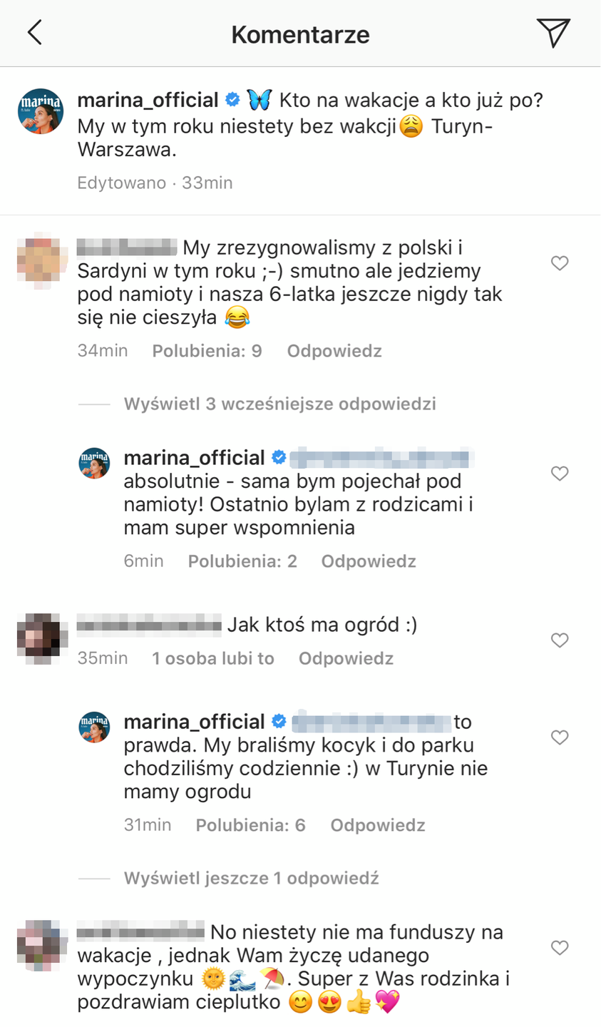 Komentarze pod postem Mariny Łuczenko na Instagramie