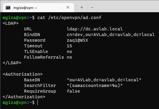 Konfiguracja połączenia z bazą LDAP dla serwera OpenVPN.