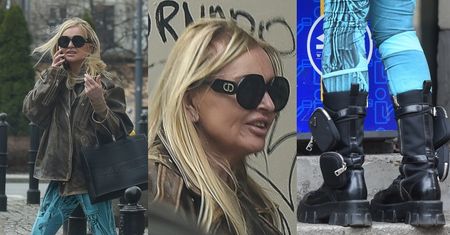 Obwieszona metkami Monika Olejnik grasuje po warszawskich ulicach w wojskowych buciorach od Prady za 7 tysięcy (ZDJĘCIA)