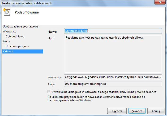 Jak zaplanować automatyczne czyszczenie dysku w Windows 7? 9
