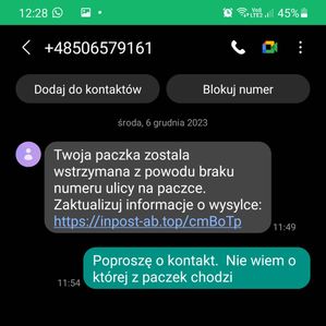 Fałszywy SMS o paczce