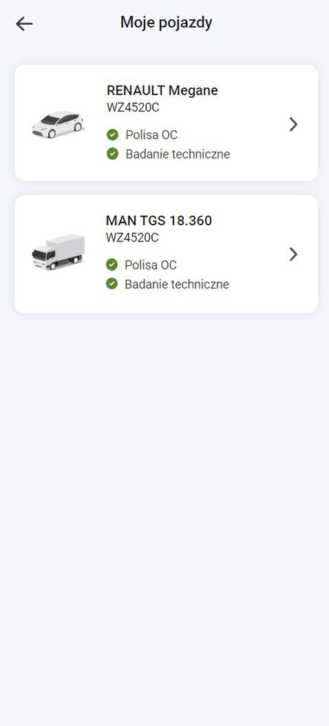 Makieta mObywatela - informacje o pojeździe