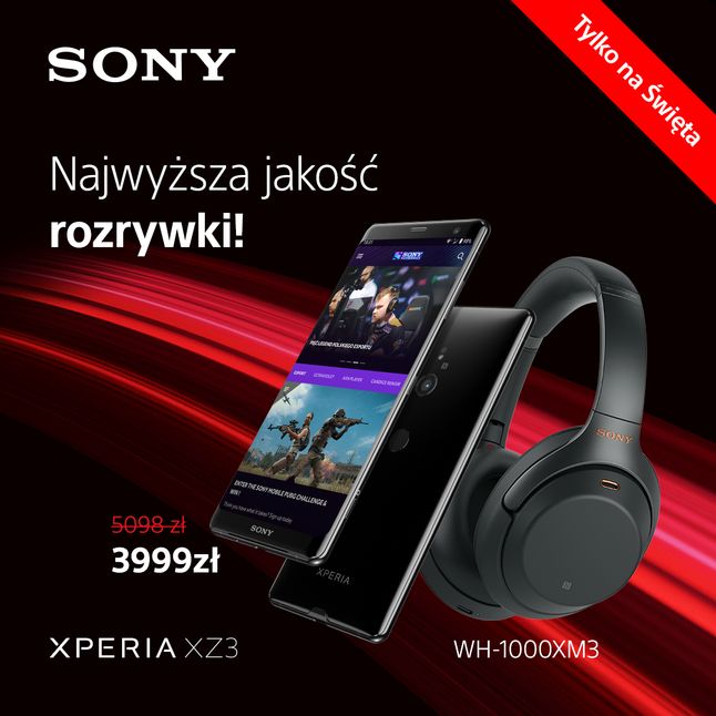 Promocja Sony na święta: Xperia XZ3 i bezprzewodowe słuchawki w zestawie.
