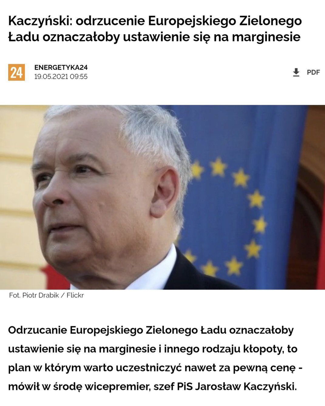 Głośna wypowiedź Jarosława Kaczyńskiego o Zielonym Ładzie