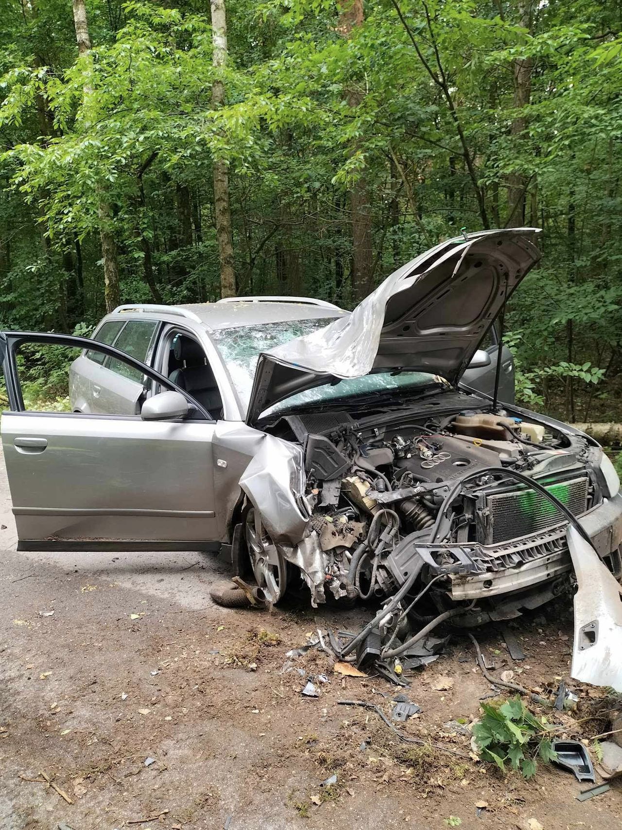 Wjechał w drzewo, które przewróciło się i uszkodziło inne auto