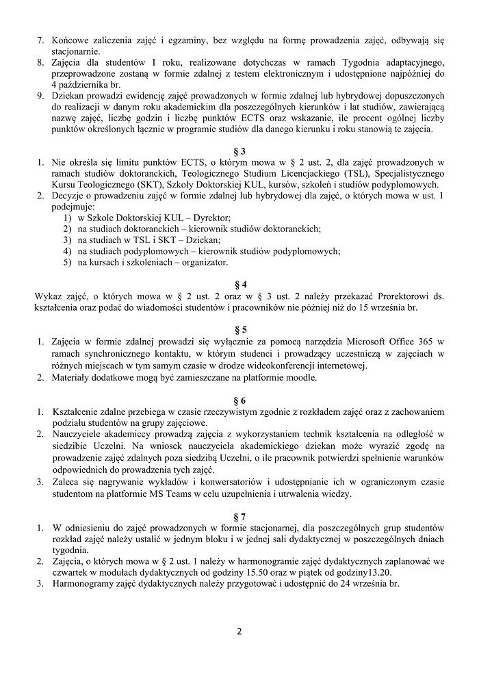 Zarządzenie Rektora KUL ws. powrotu studentów na uczelnię