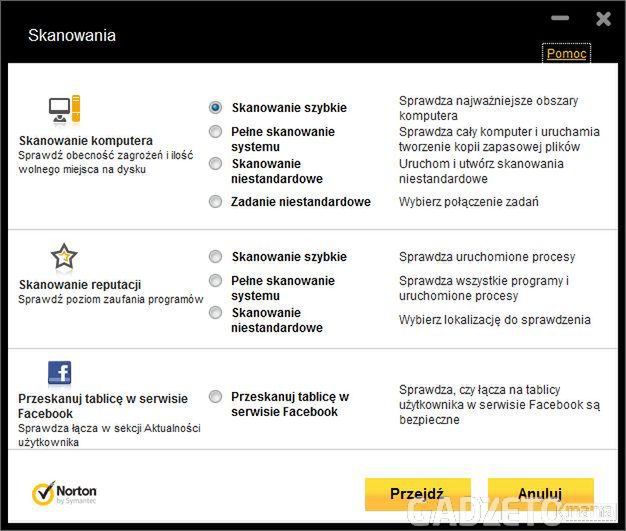 Norton 360 6.0 - opcje skanowania