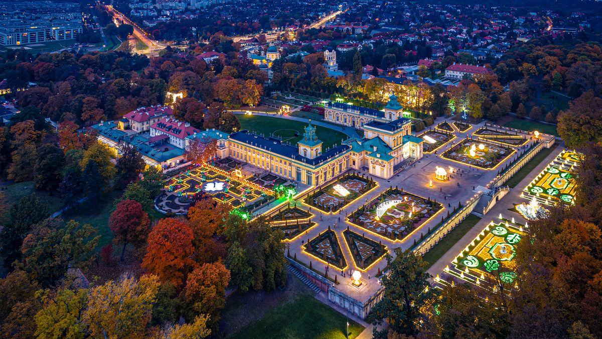 Królewski Ogród Światła w Wilanowie z lotu ptaka