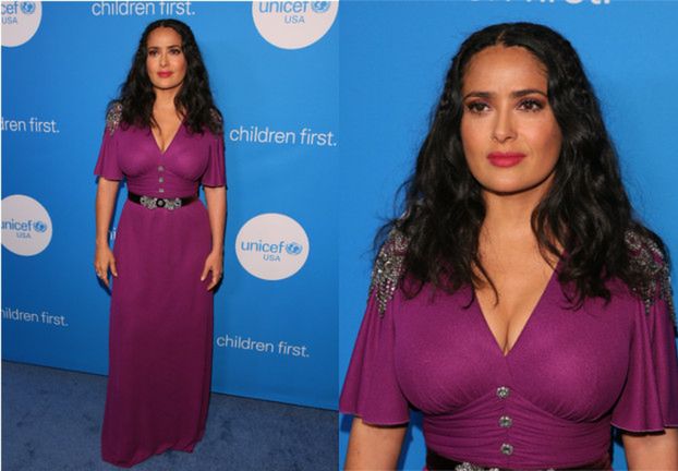 51-letnia Salma Hayek po raz kolejny w brzydkiej sukience Gucci