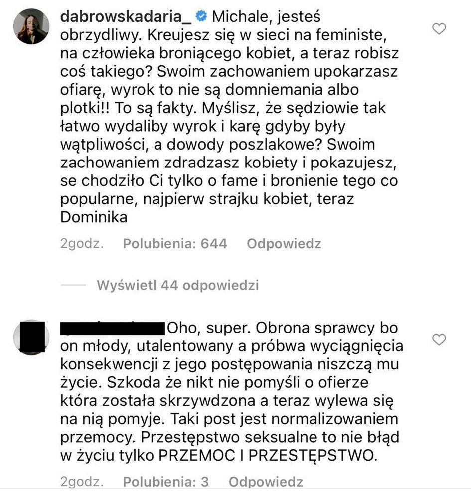Komentarze na profilu Michała Piróga