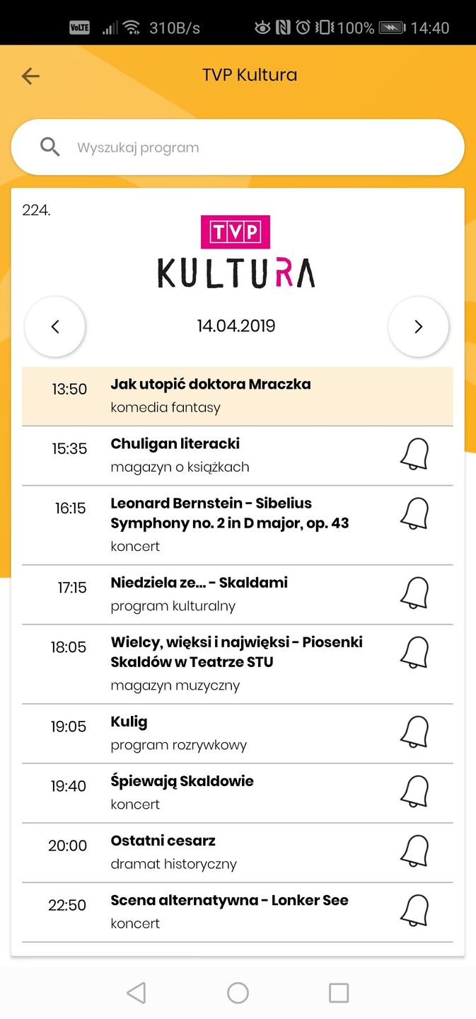 Widok ramówki jednego z kanałów