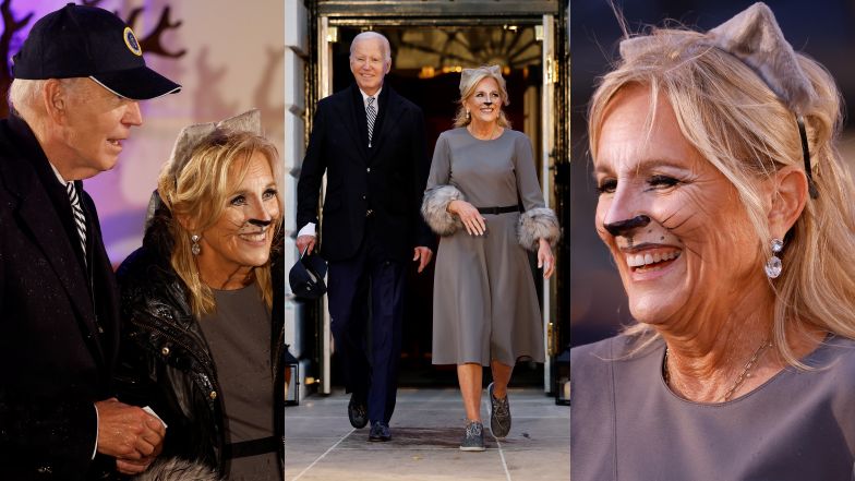 Joe Biden i przebrana za KOTKĘ Jill Biden rozdają dzieciom łakocie. Ładnie przystroili Biały Dom z okazji Halloween? (ZDJĘCIA)