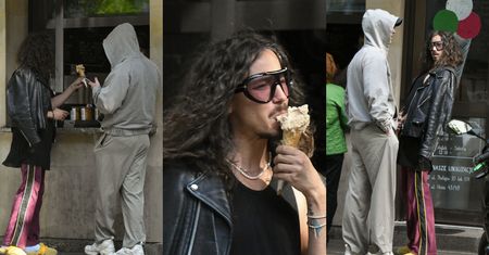 Michał Szpak pałaszuje lody na mieście w towarzystwie tajemniczego znajomego. Do lodziarni wyszedł w bamboszach. Stylowo?