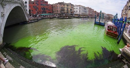 Odblaskowa zielona plama na Canal Grande w Wenecji. "Zdecydowane przegięcie"