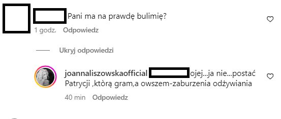 Joanna Liszowska dostała pytanie o bulimię