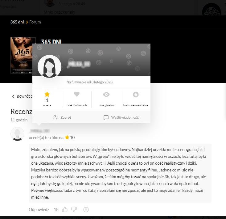 Oceny "365 dni" na Filmwebie. 