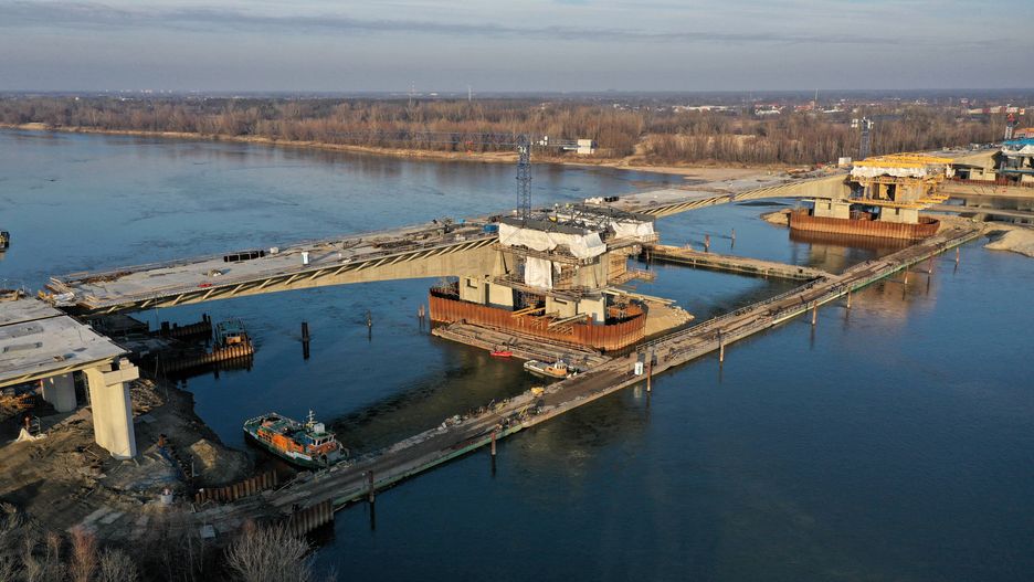 Styczeń 2020. Budowa mostu Południowego. Przeprawa będzie stanowić fragment Południowej Obwodnicy Warszawy