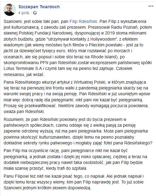 Szczepan Twardoch o Filipie Rdesińskim 