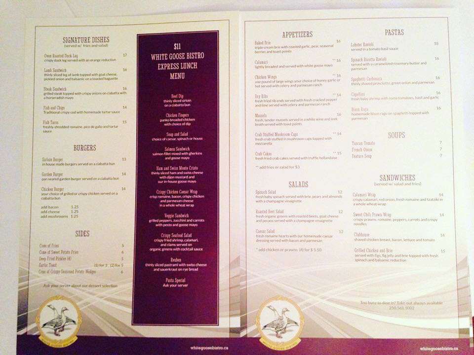 Menu w londyńskiej restauracji Magdy Gessler White Goose Bisto