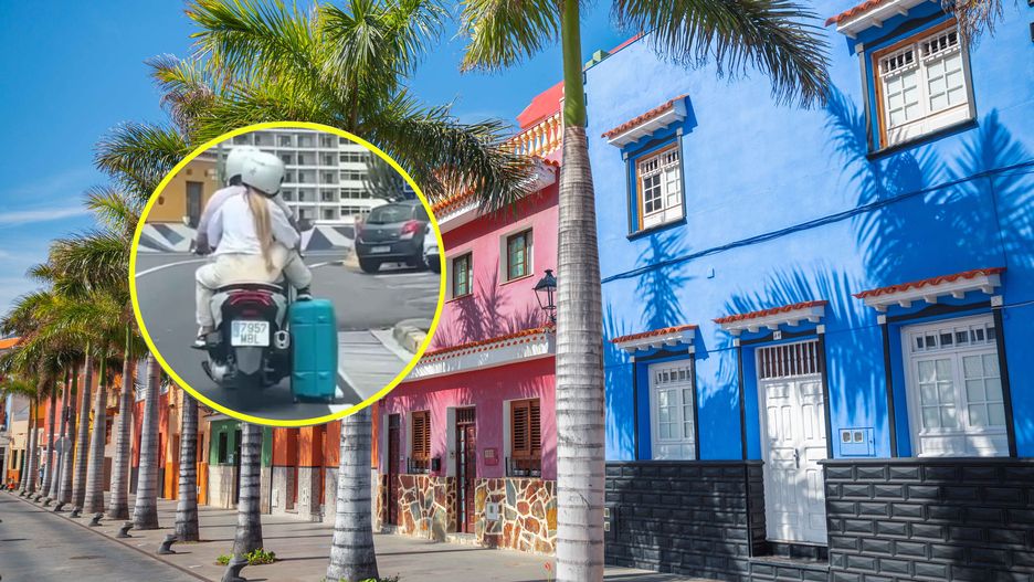 Turyści przewozili obok motocykla sporych rozmiarów walizkę