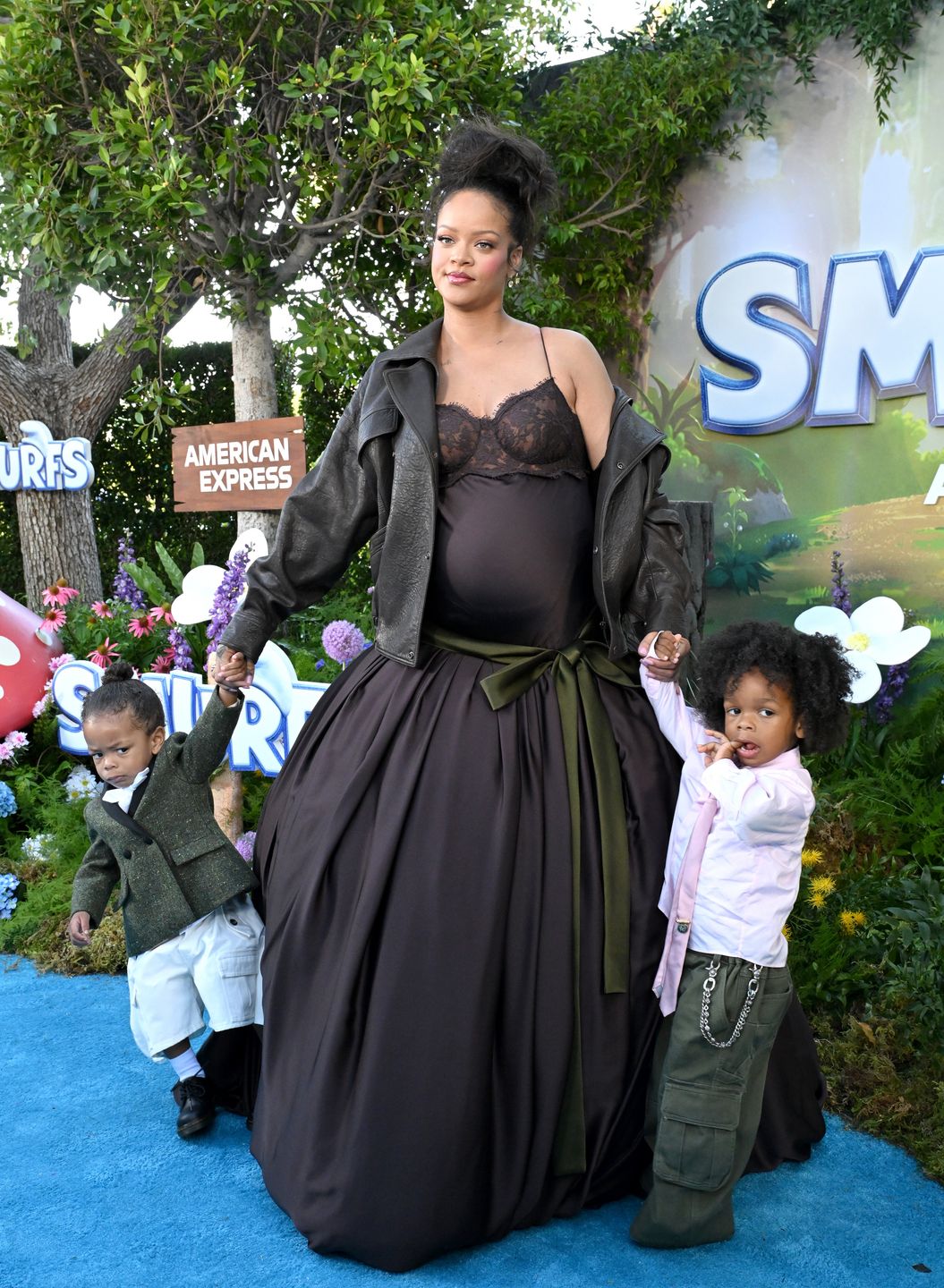 LOS ANGELES, CALIFORNIA - JULY 13: Riot Rose Mayers, Rihanna, and RZA Athelston Mayers attend the Los Angeles Premiere of Paramount Pictures “Smurfs” at Paramount Pictures Studios on July 13, 2025 in Los Angeles, California. (Photo by Axelle/Bauer-Griffin/FilmMagic)