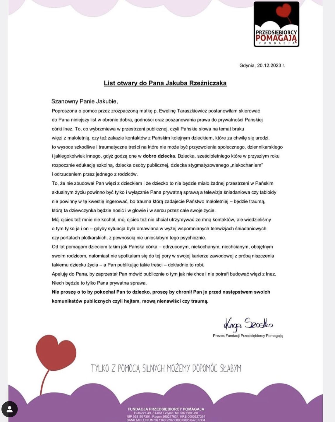 Ewelina Taraszkiewicz reaguje na słowa ojca Inez