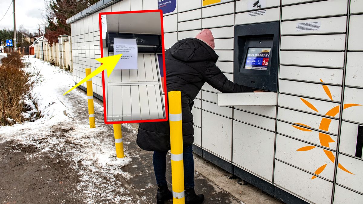 Karteczka na paczkomacie Inpost.