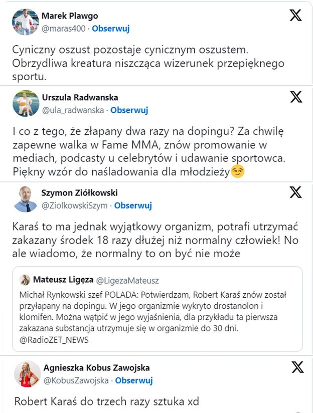 Sportowcy OSTRO krytykują Roberta Karasia: "Cyniczny oszust". W jego obronie staje... mąż Karoliny Pisarek