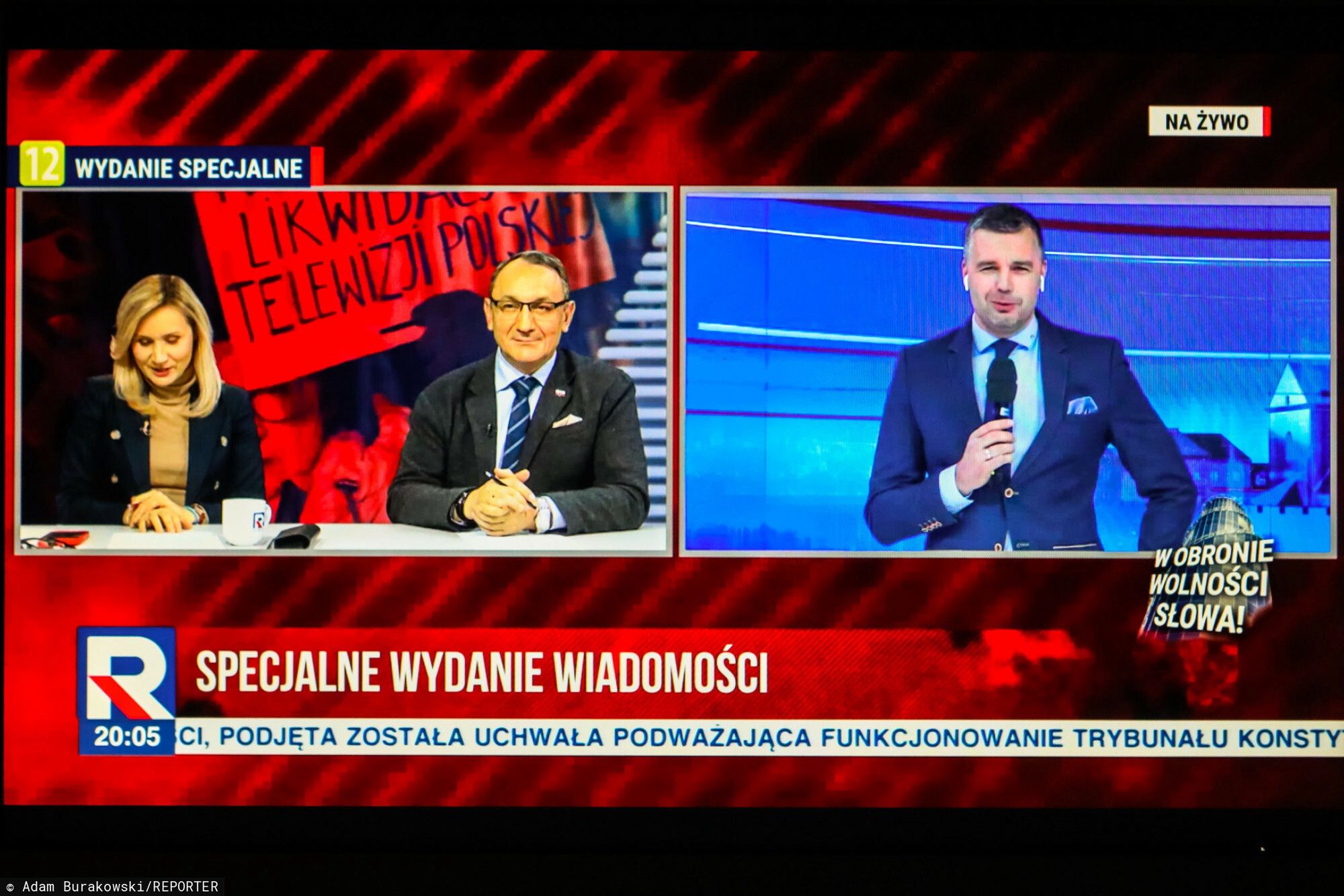 Katarzyna Gójska, Adrian Stankowski i Michał Rachoń na antenie TV Republika