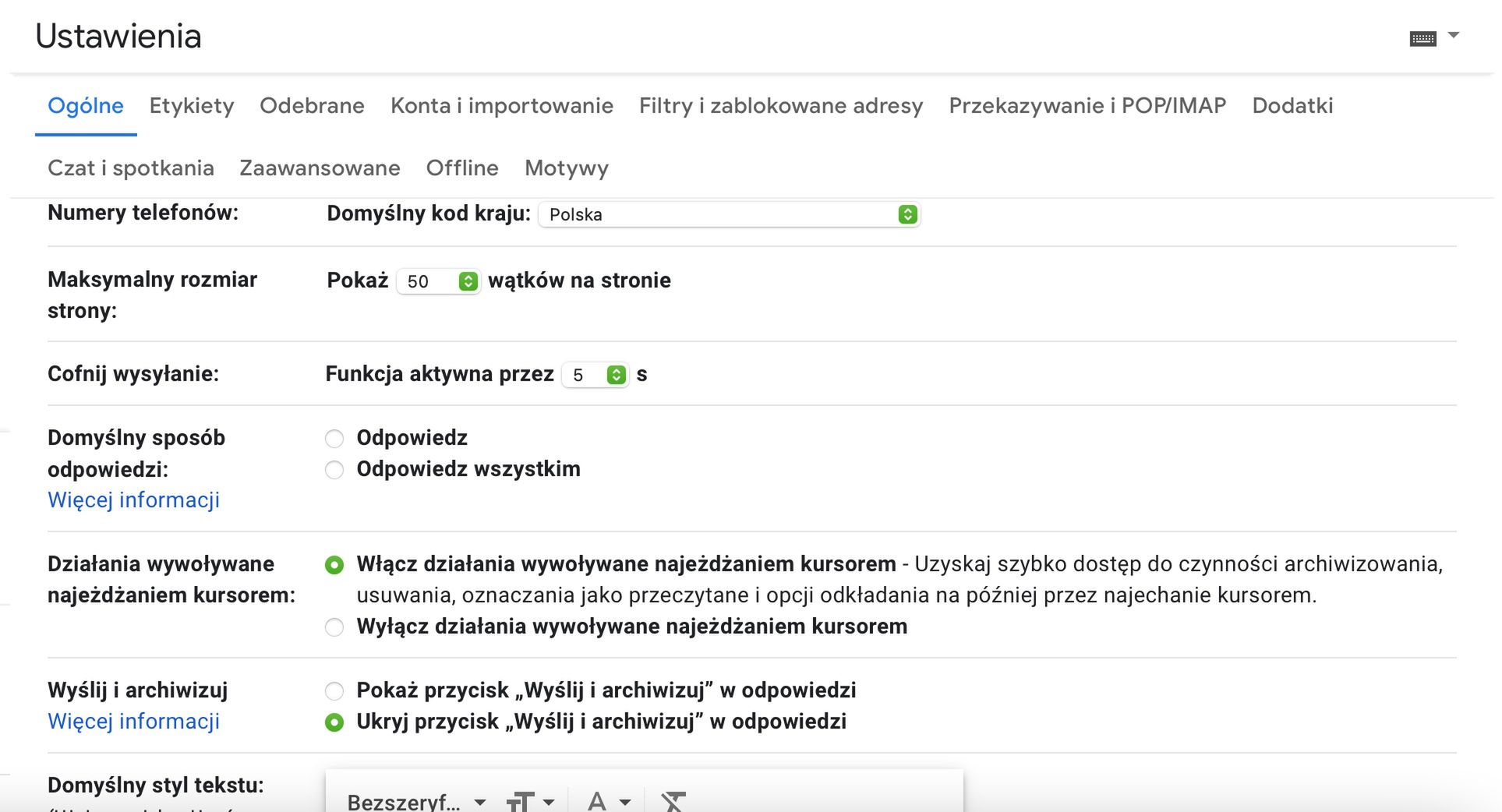 Ustawienia w Gmailu
