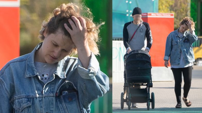 Aleksandra Domańska na spacerze z partnerem i dzieckiem